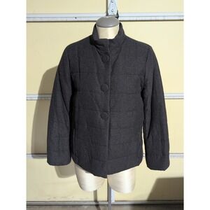 J Jill Women's Gray Quilted Puffer Coat Lightweight Warm Outerwear SzS Button up
